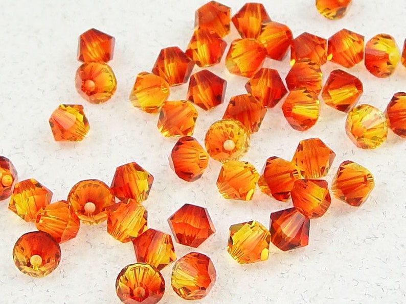 48 FIREOPAL 4mm Bicone Beads Fire Opal Orange Multitone Swarovski Beads Artículo 5328 4mm Crystal Beads imagen 1