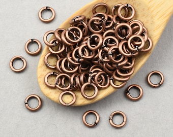 100 Pieces 4mm 19 Gauge Solid Antiqued Copper Jumpring Findings - 4mm Outer Diameter Dark Copper Open Jump Ring Real Copper  FSAC16 / CFB946