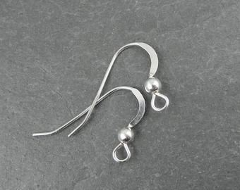 Sterling Silver Earring Wires - 22 Gauge Silver French Hooks with 3mm Sterling Ball Accent - 20mm x 14mm Silver Findings Ear Findings SSFH4