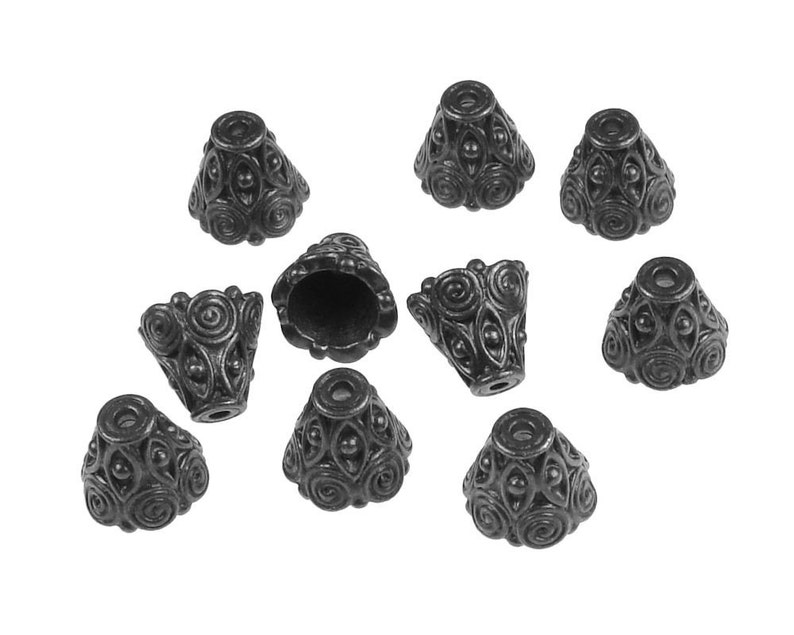 TierraCast SPIRAL CONE Matte Black Oxide Bead Cap Black Beadcaps Tierra Cast Pewter Bali Caps PBC5 image 1