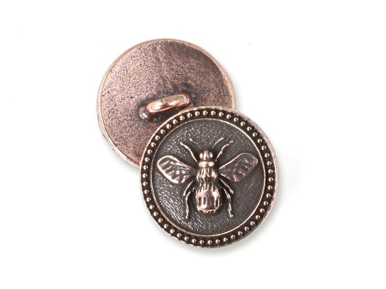 TierraCast Bee Button Clasp for Leather Jewelry Antique Copper Button Findings Honey Bee Summer Pollinator Closure P1987 image 1