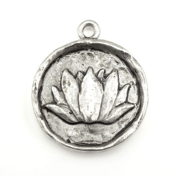 Silver Lotus Pendant Silver Lotus Flower 20mm Antique Silver Charm Yoga Charm for Mindfulness Jewelry Silver Pendant Organic Meditation Zen