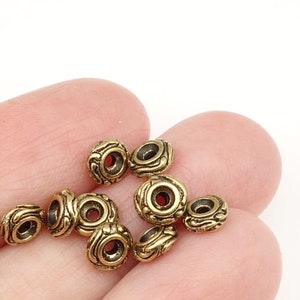 Antique Gold Beads TierraCast WOODLAND Beads Gold Beads for Bohemian Jewelry Nature Organic Beads Donut Rondelle Spacers P308 image 4