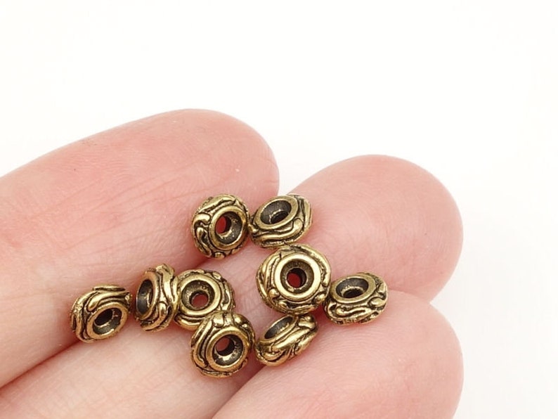 Antique Gold Beads TierraCast WOODLAND Beads Gold Beads for Bohemian Jewelry Nature Organic Beads Donut Rondelle Spacers P308 image 4