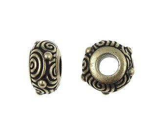 Bracelet Beads - Extra Large Hole Beads for Chain Bracelets TierraCast Dots and Spirals Eurobeads - Antique Brass Oxide Beads (P1017)