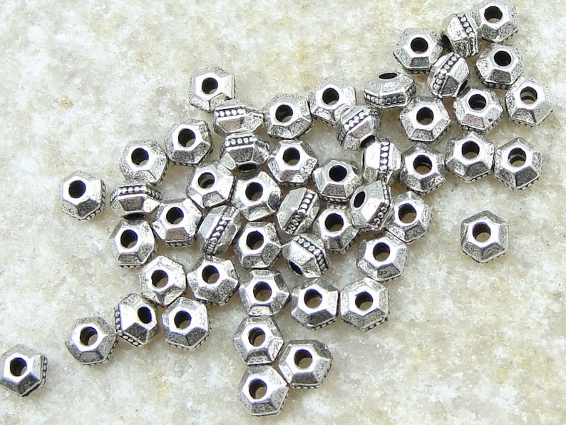 50 TierraCast 3mm FACETED BICONE Spacers Antique Silver Beads Tierra Cast Small Metal Beads Heishi Silver Spacer Beads for Jewelry PS87 image 1