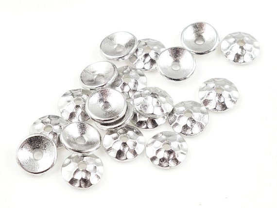 10+ 6mm BRIGHT SILVER Bead Caps - TierraCast Hammertone Textured Metal Caps - Shiny Silver Plated Pewter Beadcaps by Passion Fashion  #PC39