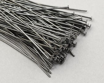 100 Pieces of 2" 22 Gauge Head Pin Findings - GUNMETAL Headpins - 2 Inch 22g Gun Metal Plated Jewelry Headpins for Wire Wrapping   #FB522