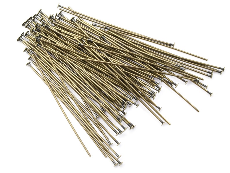 100 Antique Brass Head Pins 1.5 Inch 22 Gauge Headpins Brass Findings Aged Solid Brass Oxide 22 g Headpins Antique Bronze Color FSAB38 image 3