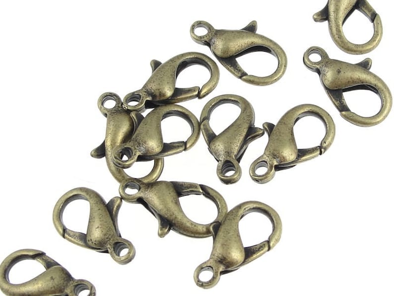 12 Antique Brass Lobster Clasps 12mm Lobster Claw Clasp Findings for Necklaces and Bracelets Bronze Clasp for Jewelry Making FSAB86 image 1