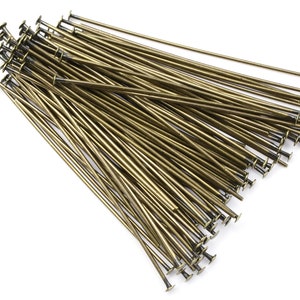 100 Antique Brass Head Pins 1.5 Inch 22 Gauge Headpins Brass Findings Aged Solid Brass Oxide 22 g Headpins Antique Bronze Color FSAB38 image 2