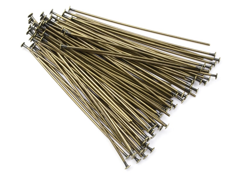 100 Antique Brass Head Pins 1.5 Inch 22 Gauge Headpins Brass Findings Aged Solid Brass Oxide 22 g Headpins Antique Bronze Color FSAB38 image 2