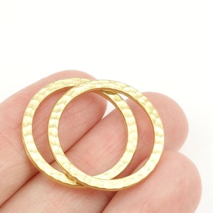 1 Large Hammertone Textured Metal Rings Bright Gold Ring Link Connectors TierraCast Flat Hammered Ring Charms P489 image 3