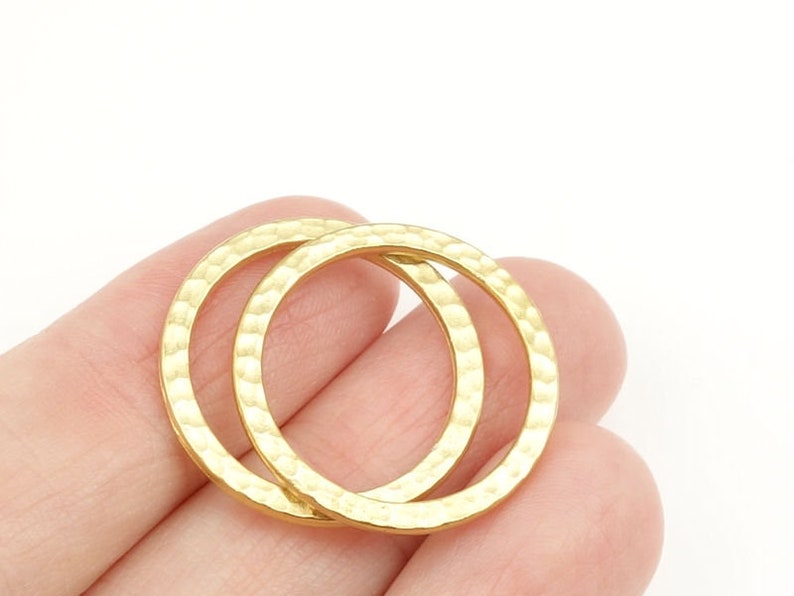 1 Large Hammertone Textured Metal Rings Bright Gold Ring Link Connectors TierraCast Flat Hammered Ring Charms P489 image 3
