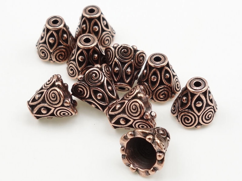 Antique Copper Bead Caps Copper Beadcaps 9mm x 10mm Oxidized Copper Beads TierraCast SPIRALS CONE Copper Bali Beads Jewelry Beads PC114 image 2