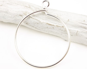 42mm Silver Plated 15 Gauge Wire Hoop by TierraCast - easily unhooks to open and add charms or large hole beads - 1 or more pieces (PF2147)