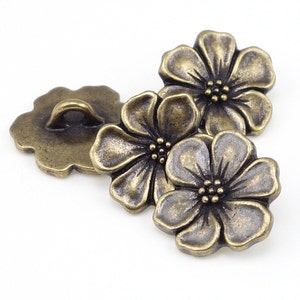 Antique Brass Button Findings TierraCast APPLE BLOSSOM Flower Buttons Bronze Buttons for Leather Jewelry and Wrap Bracelets PAF21 image 2