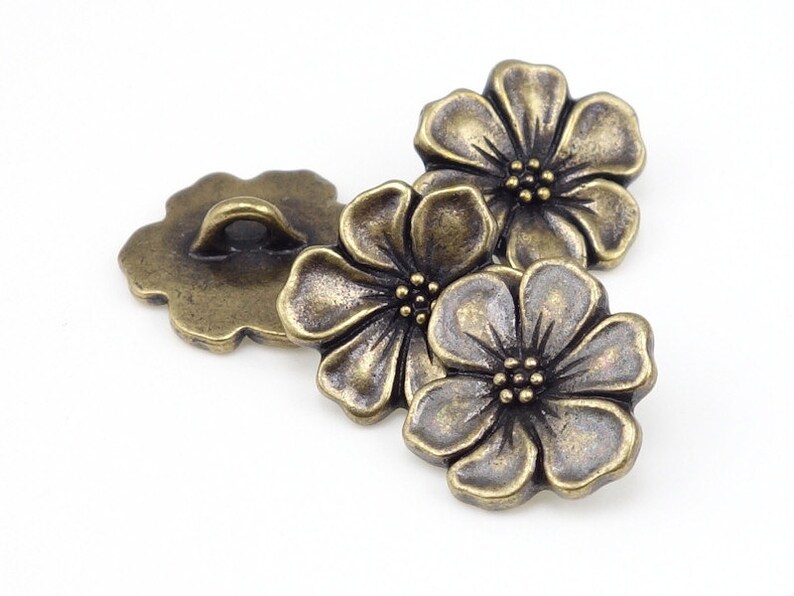 Antique Brass Button Findings TierraCast APPLE BLOSSOM Flower Buttons Bronze Buttons for Leather Jewelry and Wrap Bracelets PAF21 image 2