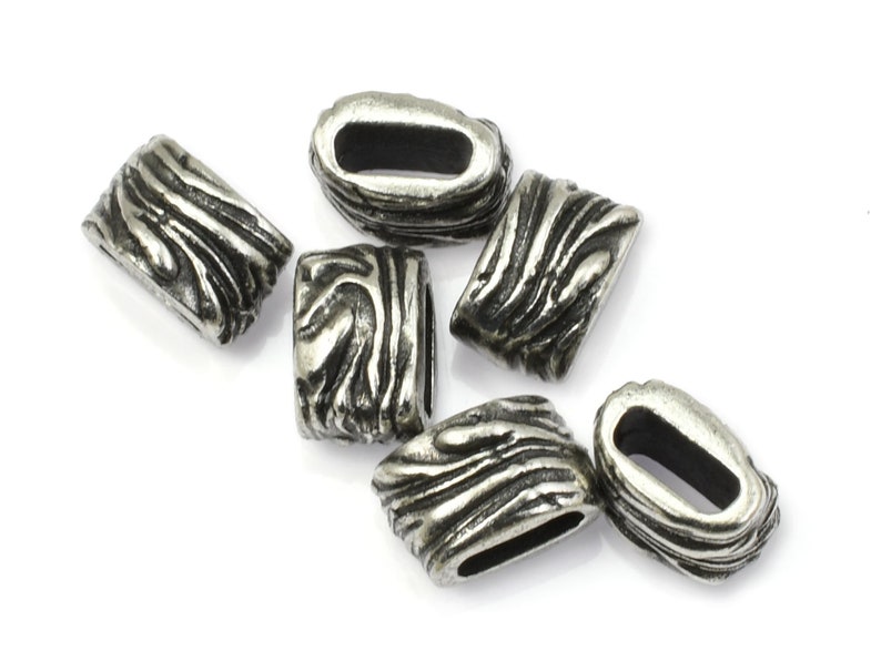 6mm x 2mm ANTIQUE PEWTER Jardin Barrel Bead Crimp TierraCast Beads for Leather Findings to Hold Multiple Strands of Leather Cord P2676 画像 1