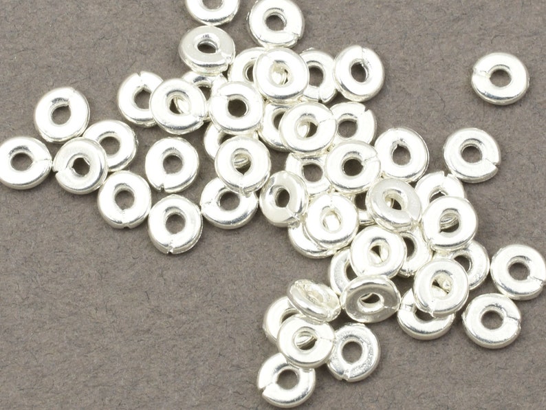 50 Silver Spacers 4mm Bright Silver Beads TierraCast Pewter Kenyan Heishi Beads Silver Notched Metal Beads PS43 image 1