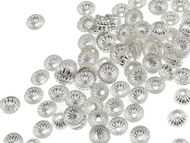 144 Silver Bead Caps 5mm Pleated Dome Plated Bright Silver Beadcaps FS59 image 1