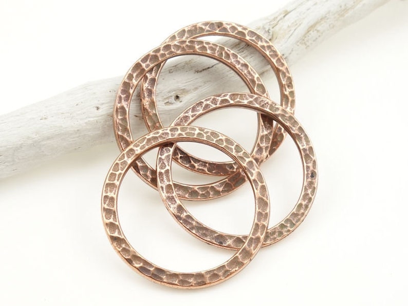 1 Large Hammertone Textured Metal Rings Antique Copper Ring Link Connectors TierraCast Flat Hammered Ring Charms P490 image 1