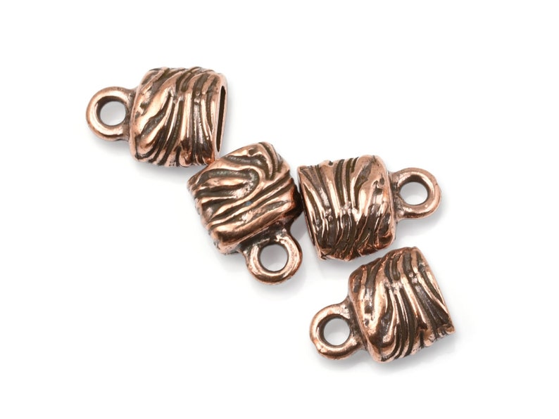 6mm x 2mm ANTIQUE COPPER Jardin Crimp End Cap by TierraCast Copper Plated Pewter Cord Ends for Multiple Strands of Leather Cord P2685 image 1