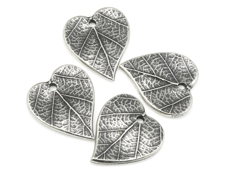 Dark Antique Silver Charms Double Sided Heart Leaf Charms 15mm x 17mm Autumn Leaves by TierraCast for Fall Jewelry Making P1715 image 1