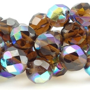 25 perles rondes à facettes en verre tchèque brun 8 mm topaze fumée AB perles brun chocolat profond pour bijoux automne automne image 1