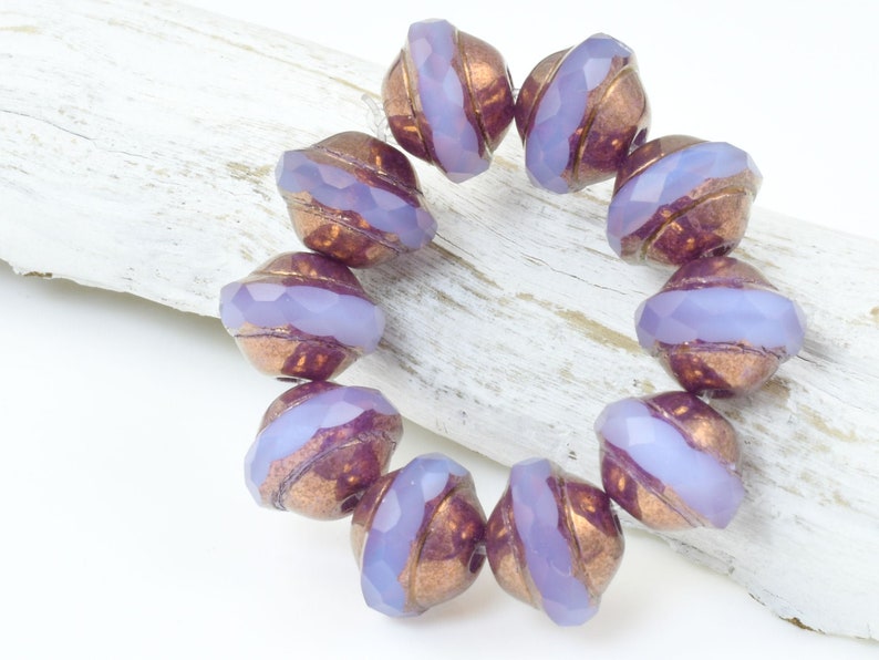 10 Pieces 8mm x 10mm Saturn Beads Lilac Purple Satin with Bronze Finish Purple Beads for Jewelry Making Firepolished Czech Glass image 2