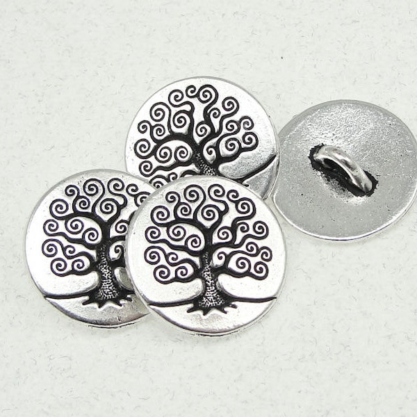 20 Tree of Life Buttons TierraCast Antique Silver Button Findings (PF528)