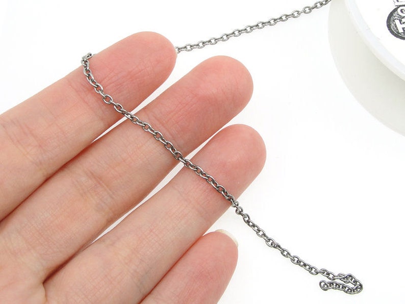 25 Foot Bulk Spool Delicate Antique Silver Chain TierraCast 2mm x 3mm Fine Link Cable Chain Loose Dark Silver Chain for Jewelry 20-0725-12