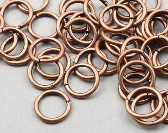 50 piezas de anillas de cobre antiguo de calibre 18 de 8 mm - Anillas de cobre macizo auténtico de 8 mm de diámetro exterior abiertas - Accesorios de cobre oscuro FSAC13