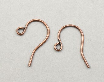 72 Pieces of Small Earring Wires - ANTIQUE COPPER Earring Hooks - Dark Copper Plated Ear Findings Fishhook Fish Hook Delicate Wires   #FB703