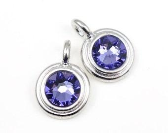 December Birthstone Pendant Small Tiny Minimalist 16mm Silver Charm Tanzanite Purple Swarovski Crystal for Personalized Jewelry Supplies