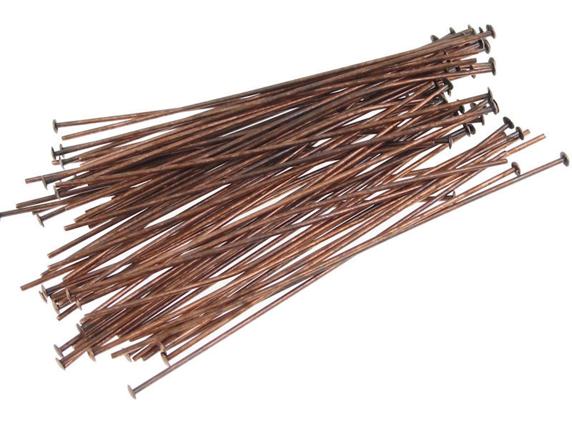 2 Headpins 48 Antique Copper Head Pin Findings Aged Etsy