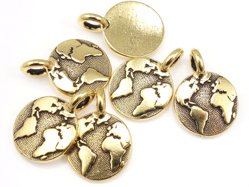 Antique Gold Charms Gold Earth Charm Tiny World Charm Globe Earth Pendant TierraCast You Collection Mini Pendant Small Charm P1247 image 4