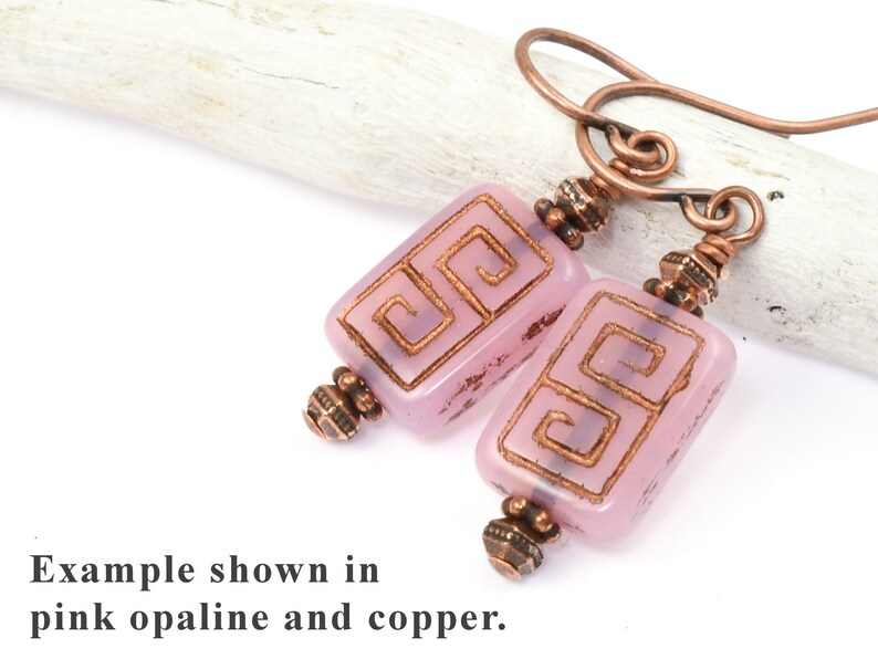 12 Pieces 13mm x 9mm Greek Key Rectangle Czech Glass Beads Pink Opaline with Dark Bronze Wash Light Pink Beads for Jewelry Making 186 image 4