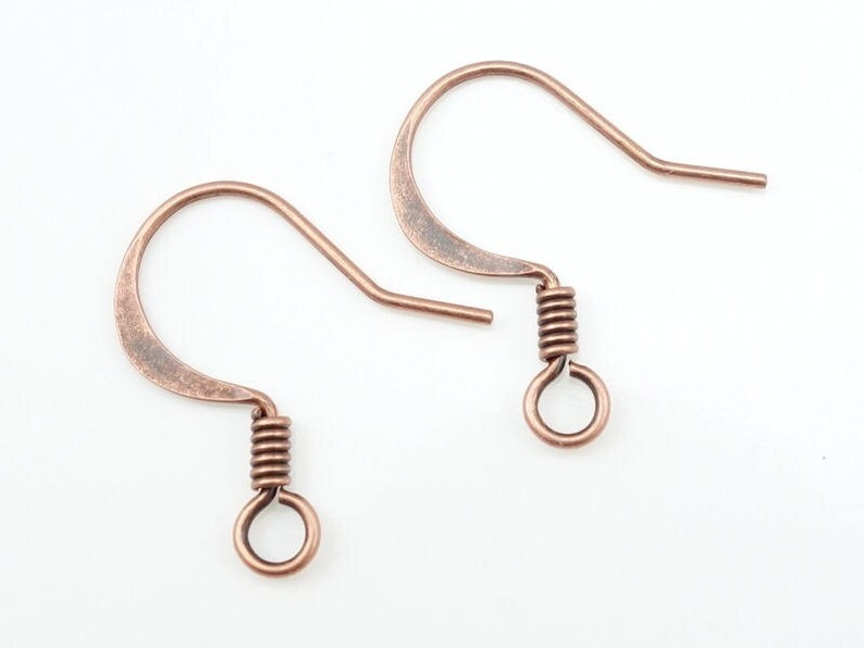 144 Antique Copper Earring Wires Copper Ear Findings Aged Solid Copper Fishhook Fish Hook Coil Accent Earring Hooks French Hooks FSAC41 image 1