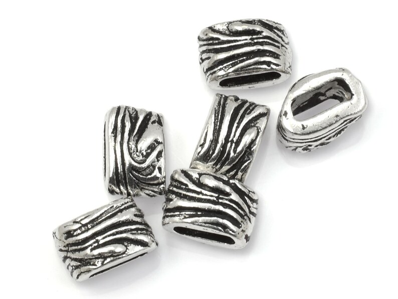 6mm x 2mm Antique Silver Jardin Barrel Bead Crimp TierraCast Beads for Leather Findings to Hold Multiple Strands of Leather Cord P2675 image 1