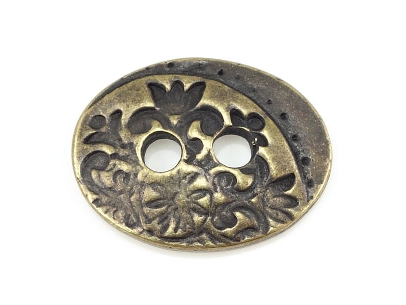 Antique Brass Button Findings Floral Buttons TierraCast Jardin Button Clasp Findings for Leather Jewelry Brass Oxide Etched Flower P1448 image 2