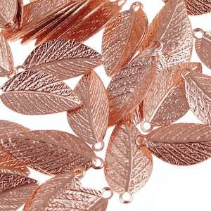 Copper Leaf Charms Bright Copper Plated Leaves Drops 15mm x 7mm Autumn Fall Jewelry Supplies