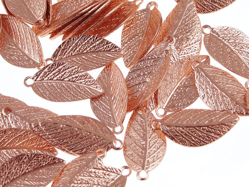 Copper Leaf Charms Bright Copper Plated Leaves Drops 15mm x 7mm Autumn Fall Jewelry Supplies image 1