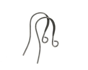144 Dark Antique Silver Earring Wires - Tall French Hooks - Matte Dark Silver Ear Findings Earring Hooks  (FB1)
