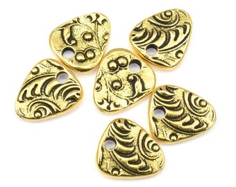 Teensy Gold Charms - Antique Gold TierraCast JARDIN TRIANGLE Drops Bohemian Charms Nature Leaves Ferns Berries (P2511)