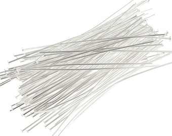 100 2" Silver Headpin Findings Silver Plated Head Pins 22g 2 Inch  22 Gauge 2" Bright Silver Findings (FS81)