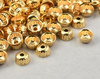 144 Pieces of TINY 3.5mm Swirled Dome Bead Caps - BRIGHT GOLD Beadcap Findings for Small Beads - Shiny Gold Plated Filigree Caps - FB335