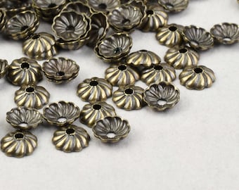144 Pieces of TINY 4mm Swirled Dome Bead Caps - ANTIQUE BRASS Beadcap Findings - Dark Brass Plated Caps for Small Beads - FB342