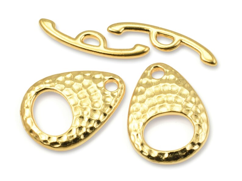 Bright Gold Toggle Clasp Findings TierraCast HAMMERTONE ELLIPSE Clasp Set Textured Metal Toggle Findings Large Toggle PF112 image 1