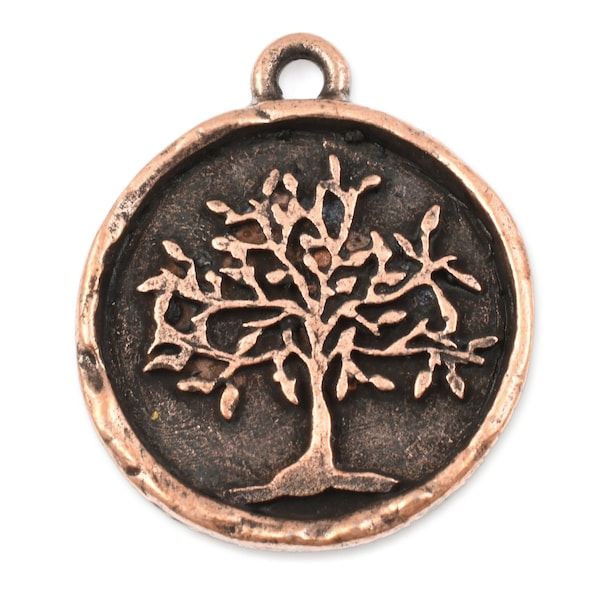 Antique Copper Tree of Life Pendant by Nunn Design - 23mm x 20mm Copper Charm for Jewelry Making - Yoga Charms Nature Pendant